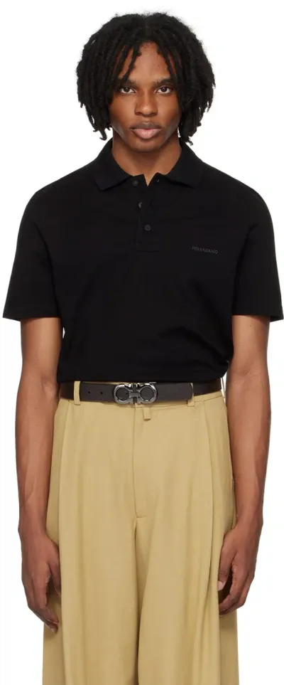 Ferragamo Logo-embroidered Cotton Polo Shirt In Black