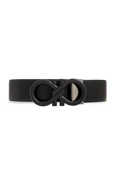 Ferragamo Gancini Buckle Reversible Belt In Blue