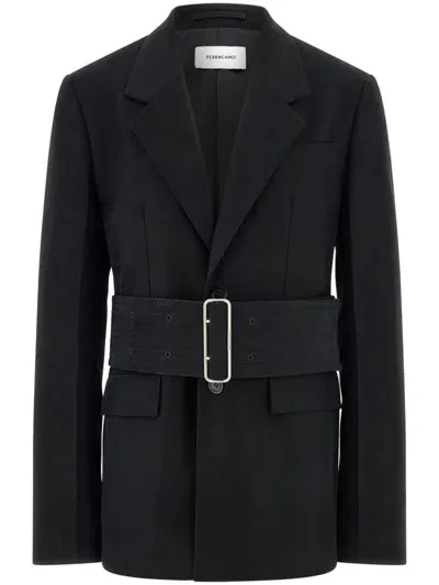 Ferragamo Single-breasted Cotton Blazer In Black