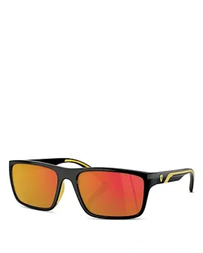 Ferrari Rectangular Sunglasses, 59mm In Black/orange Mirrored Gradient