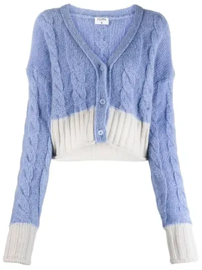 Filippa K Cable-knit Cropped Cardigan In Blue