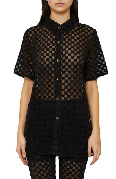 Find Me Now Harmony Check Short Sleeve Button-up Shirt In Black Harmony