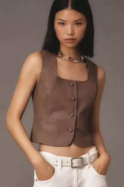 Flat White Faux Leather Vest In Beige