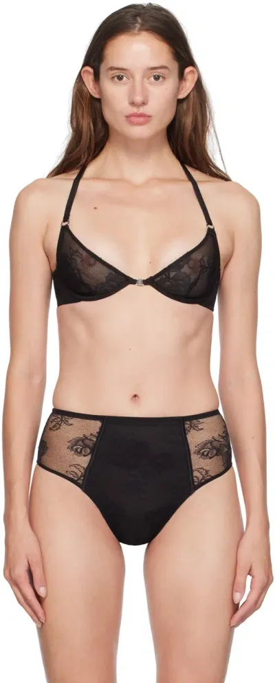 Fleur Du Mal Black Bouquet Demi Bra In 0100 Black