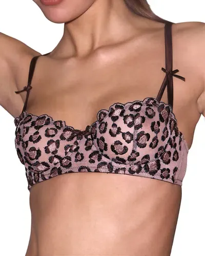 Fleur Du Mal Leopard Embroidery Balconette Bra In Chocolate