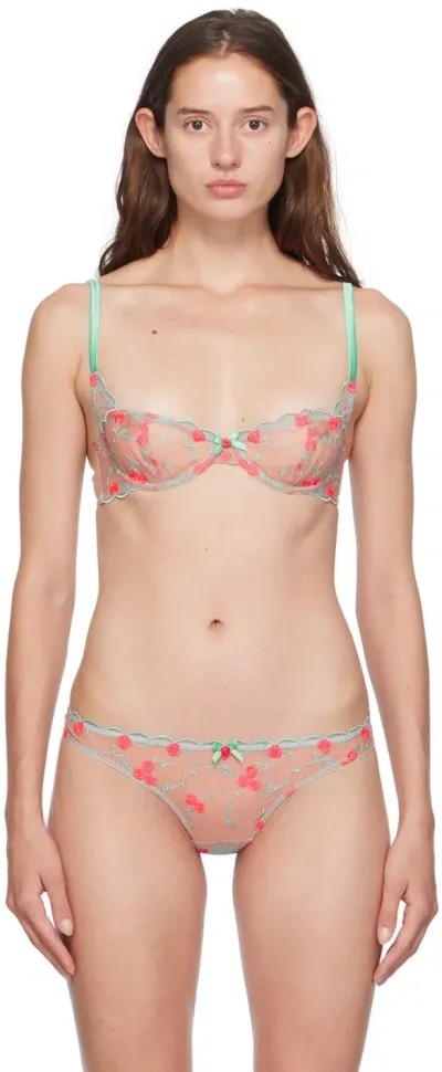 Fleur Du Mal Multicolor Rose & Vine Balconette Bra In 0768 Bright Jade