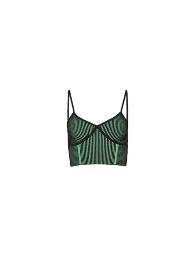 Fleur Du Mal Striped Ribbed-knit Top In Green And Black Rib