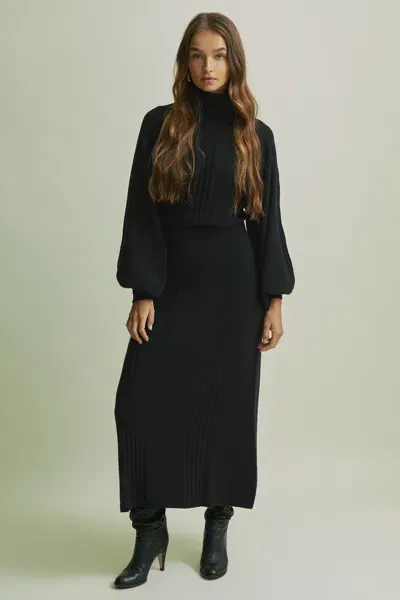 Florere Wool Blend Roll Neck Midi Dress In Black