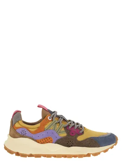 Flower Mountain Yamano 3 - Sneakers In Suede And Technical Fabric In Yellow/blue