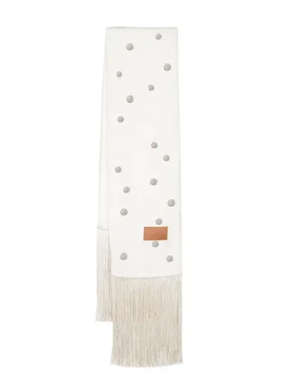 Forte Forte Frayed-edge Logo-patch Scarf In White