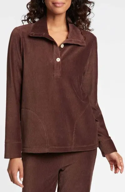 Foxcroft Sammy Corduroy Polo Sweater In Chocolate