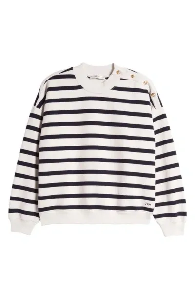 Frame Button Stripe Sweater In Navy Multi