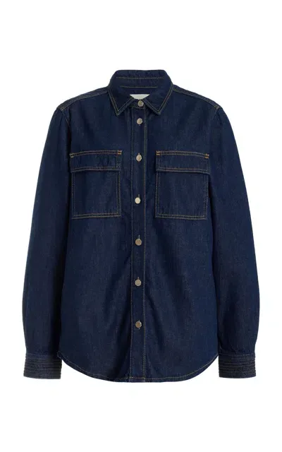 Frame The Trapunto Oversized Chambray Shirt In Blue