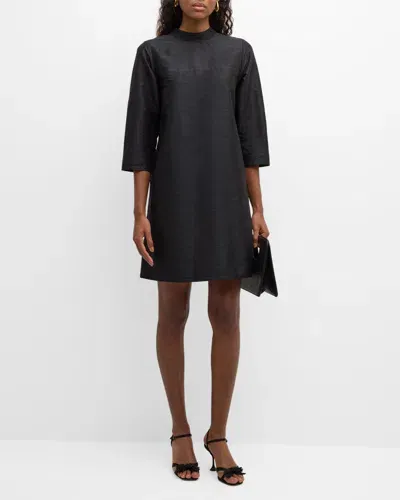 Frances Valentine Diplomat Textured Bow-back Mini Shift Dress In Black