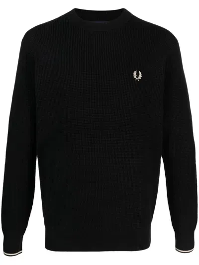 Fred Perry Ribbed Wool Sweater In Black