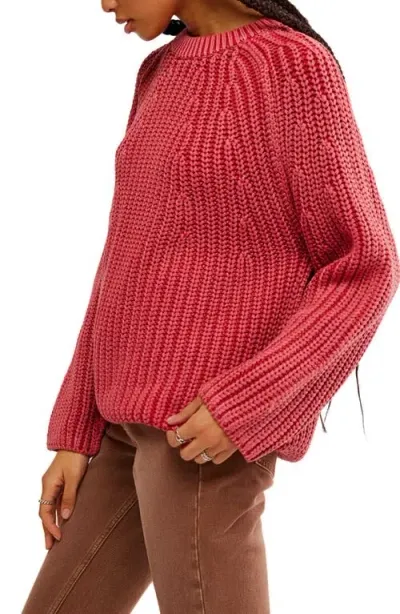 Free People Take Me Home Cotton Sweater In Cherry