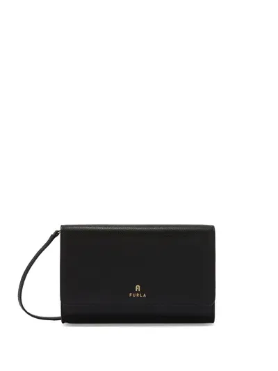 Furla Black Leather Shoulder Bag With Logo