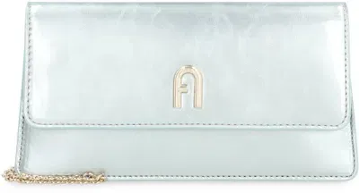 Furla Diamante Logo Plaque Foldover Top Clutch Bag In Blue