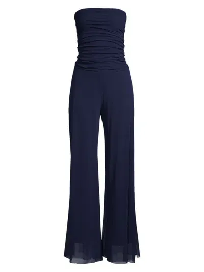 Fuzzi Strapless Wide-leg Tulle Jumpsuit In Zaffiro