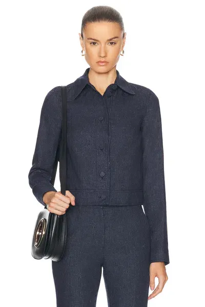 Gabriela Hearst Thereza Cropped Linen, Wool, Silk And Cashmere-blend Jacket In Navy