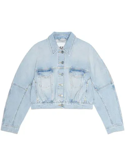 Ganni Cropped Denim Jacket In Blue