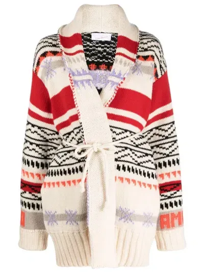 Giada Benincasa Patterned Intarsia-knit Cardigan In Beige