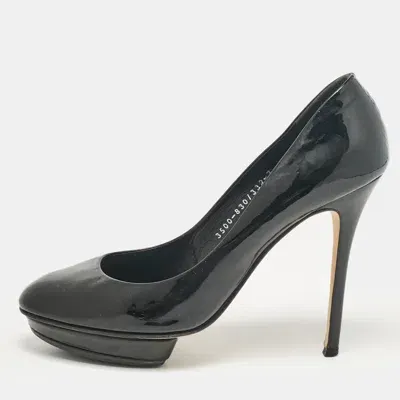 Pre-owned Gina Black Patent Leather Platform Pumps Size 40