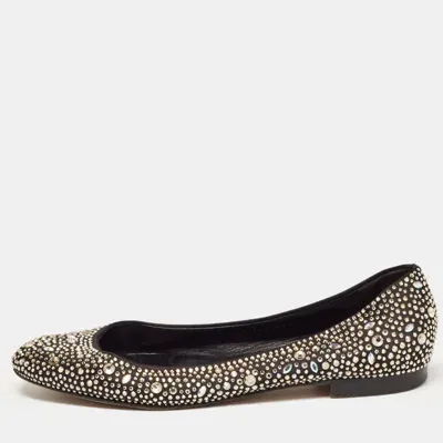 Pre-owned Gina Black/metallic Crystal Embellished Satin Ballet Flats Size 40.5