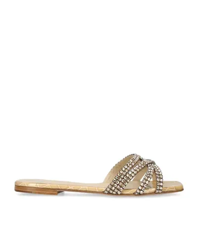 Gina Leather Embellished Portland Slides In Gold