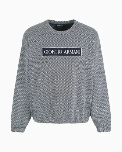 Giorgio Armani Denim Collection Chevron-jacquard Cotton Sweatshirt In Gray