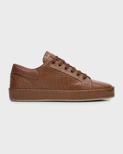 Giuseppe Zanotti Men's Brazileiro Croc-effect Leather Low-top Sneakers In Legno