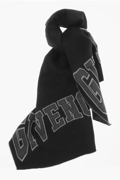 Givenchy Wool Maxi Scarf With Embroidery In Black