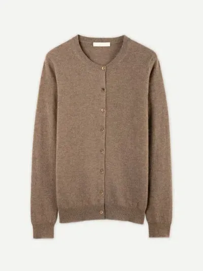 Gobi Cashmere Crew Neck Cardigan In Taupe