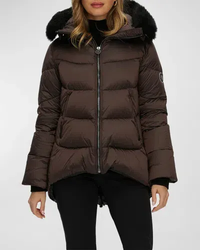 Gorski Apres-ski Jacket With Detachable Toscana Lamb Shearling Hood Trim In Brown/black