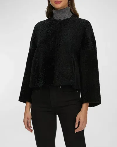 Gorski Reversible Collarless Shearling Lamb Jacket In Black