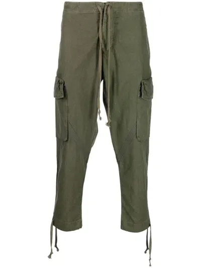 Greg Lauren Cropped Tapered Trousers In Green