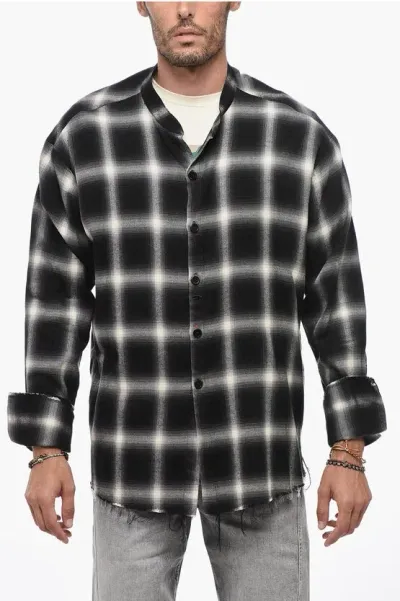 Greg Lauren Flannel Oversized Shirt With Raw Cut In Black