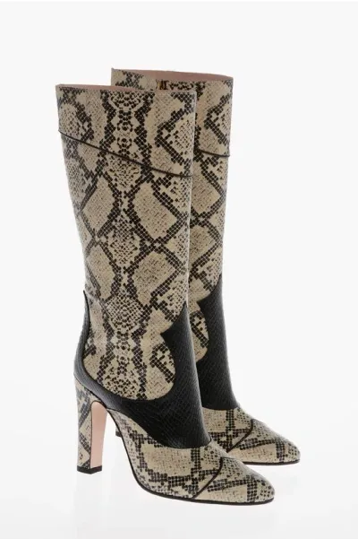 Gucci Python Printed Leather Under-the-knee Boots 11cm In Neutral