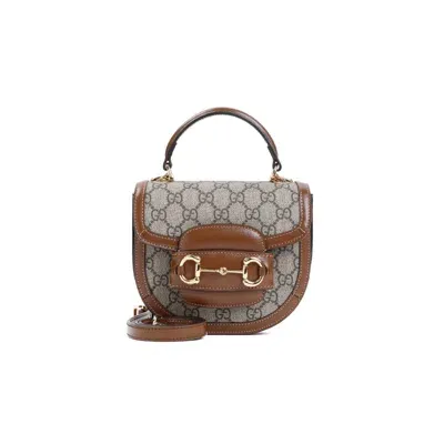 Gucci Brown Leather Mini Horsebit 1955 Tote Bag In Nude & Neutrals