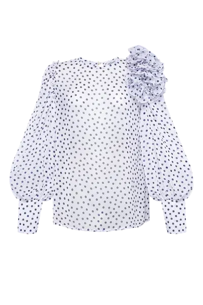 Guranda Polka Dot Blouse With Flowers In White