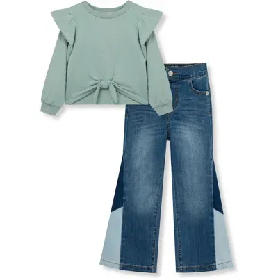 Habitual Kids Kids' Long Sleeve French Terry Top & Jeans Set In Olive