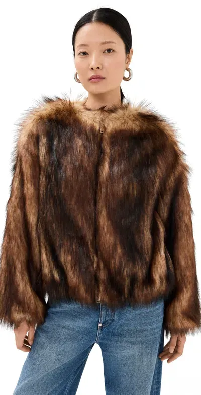 Halfboy Short Eco Fur Coat Beige/tobacco In Brown