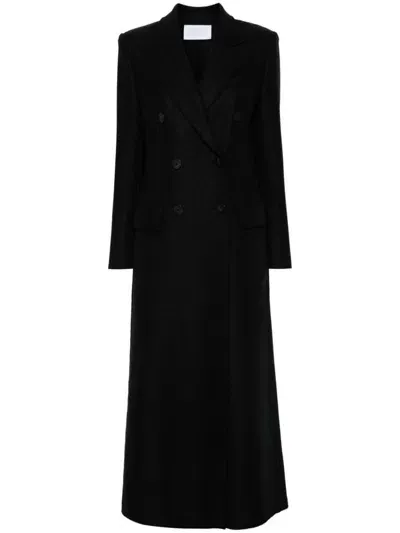 Harris Wharf London Long Wool Coat With Shoulder Pads. In Black