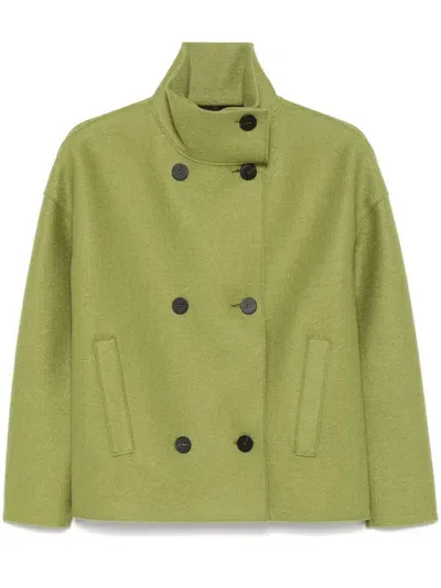 Harris Wharf London Virgin-wool Funnel-neck Jacket In Green