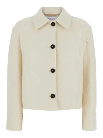 Harris Wharf London Women Cropped Coach Jacket Boiled Wool In White