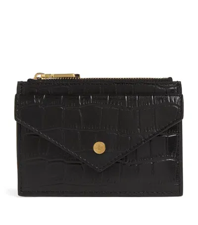 Harrods Leather Zip-up Card Holder In Black