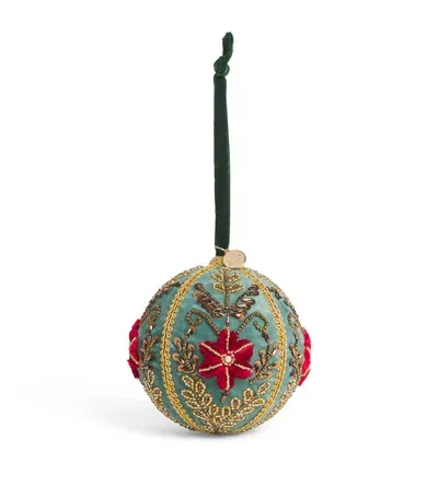 Harrods Sage Green Velvet Embroidered Bauble In Multi