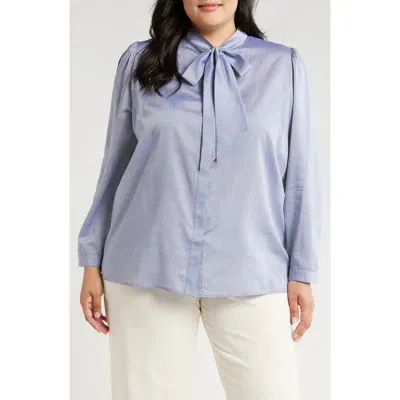 Harshman Aveline Tie Neck Button-up Shirt In Ice Blue