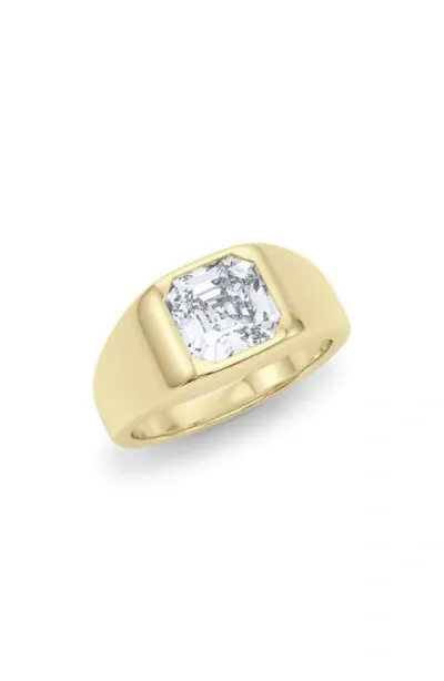 Hautecarat Asscher Cut Lab Created Diamond Signet Ring In 2.50 Ctw 18k Yellow Gold