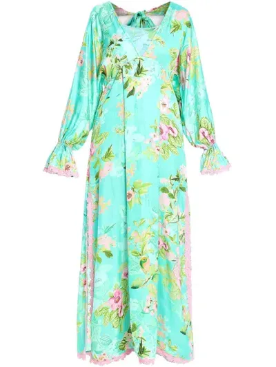 Hemant & Nandita Azra Floral-print Dress In Green